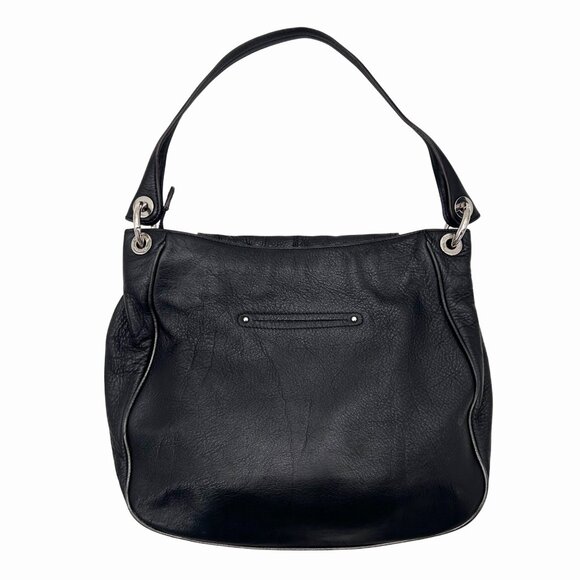 B MAKOWSKY BLACK LEATHER PURSE BAG w/ SILVER HARDWARE LEOPARD PRINT INTERIOR - Picture 4 of 10